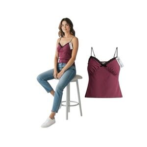 No Boundaries Dark Cherry Spaghetti Strap Lace Trim Tank Top